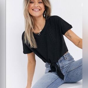 Brave Soul Tie Front Eyelet Crop Top